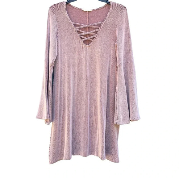 Entro Long Bell Sleeve Corset Bust Shift Midi Dress Size Large - Picture 1 of 6
